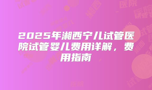 2025年湘西宁儿试管医院试管婴儿费用详解，费用指南