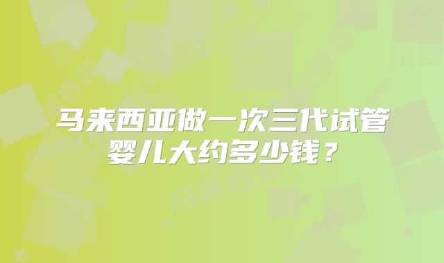 马来西亚做一次三代试管婴儿大约多少钱？