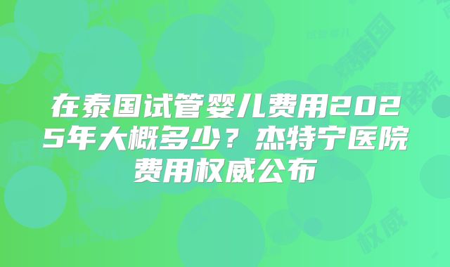在泰国试管婴儿费用2025年大概多少？杰特宁医院费用权威公布