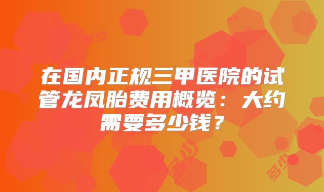 在国内正规三甲医院的试管龙凤胎费用概览:大约需要多少钱?