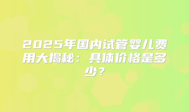 2025年国内试管婴儿费用大揭秘：具体价格是多少？