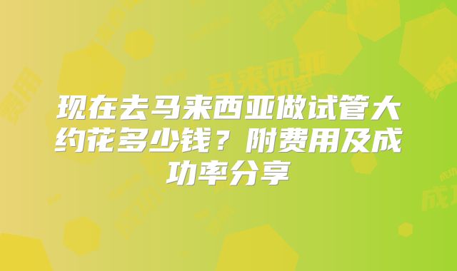 现在去马来西亚做试管大约花多少钱？附费用及成功率分享