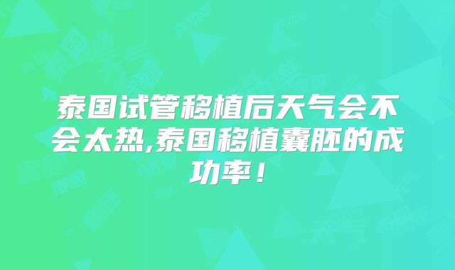 泰国试管移植后天气会不会太热,泰国移植囊胚的成功率！