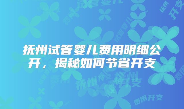 抚州试管婴儿费用明细公开，揭秘如何节省开支