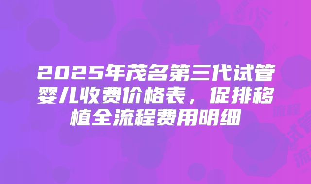 2025年茂名第三代试管婴儿收费价格表,促排移植全流程费用明细