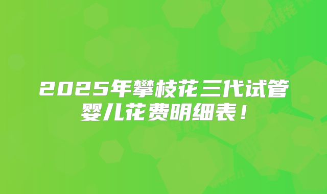 2025年攀枝花三代试管婴儿花费明细表！