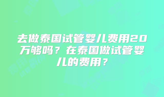 去做泰国试管婴儿费用20万够吗？在泰国做试管婴儿的费用？