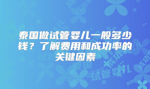 泰国做试管婴儿一般多少钱?了解费用和成功率的关键因素