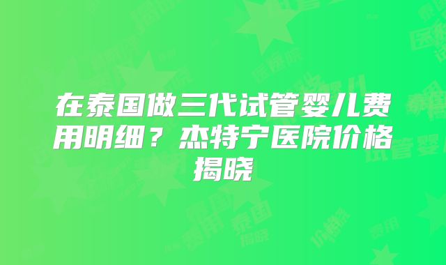 在泰国做三代试管婴儿费用明细？杰特宁医院价格揭晓