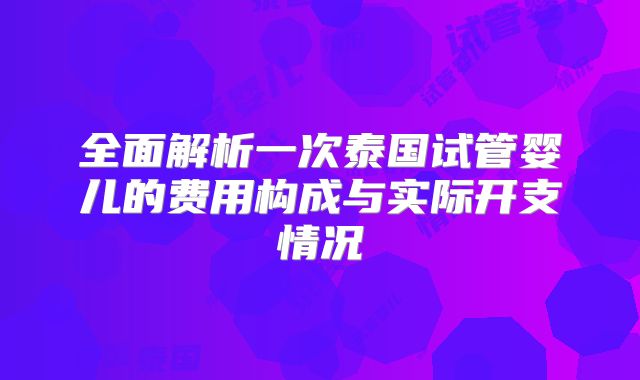 全面解析一次泰国试管婴儿的费用构成与实际开支情况