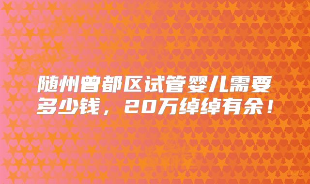 随州曾都区试管婴儿需要多少钱，20万绰绰有余！