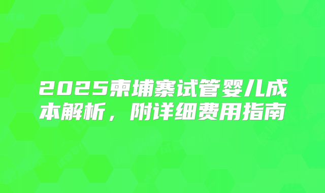 2025柬埔寨试管婴儿成本解析，附详细费用指南