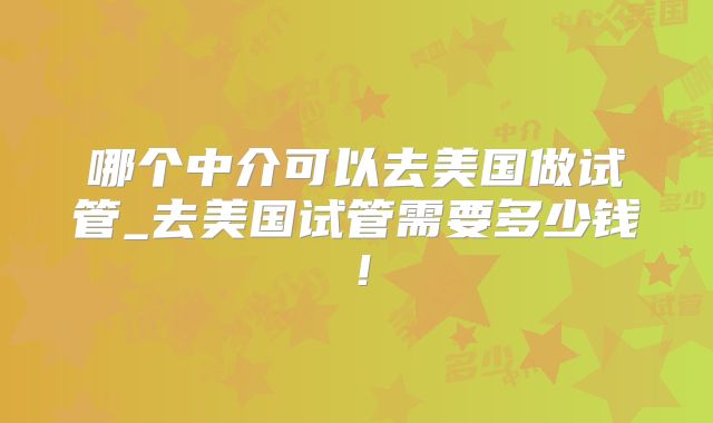 哪个中介可以去美国做试管_去美国试管需要多少钱！