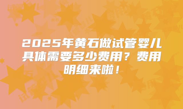 2025年黄石做试管婴儿具体需要多少费用？费用明细来啦！