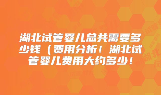 湖北试管婴儿总共需要多少钱（费用分析！湖北试管婴儿费用大约多少！