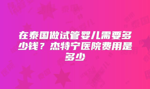 在泰国做试管婴儿需要多少钱？杰特宁医院费用是多少