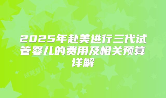 2025年赴美进行三代试管婴儿的费用及相关预算详解