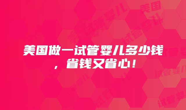 美国做一试管婴儿多少钱，省钱又省心！