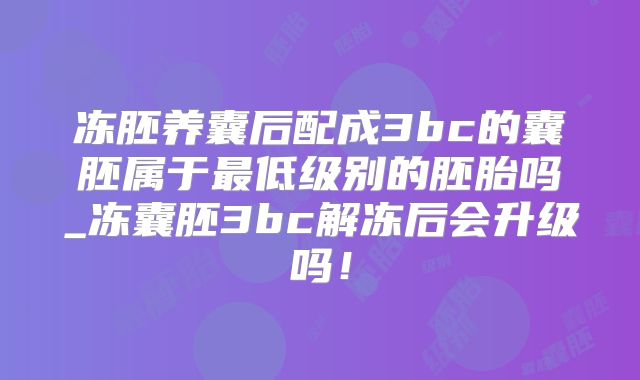 冻胚养囊后配成3bc的囊胚属于最低级别的胚胎吗_冻囊胚3bc解冻后会升级吗！