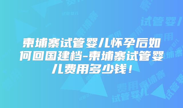 柬埔寨试管婴儿怀孕后如何回国建档-柬埔寨试管婴儿费用多少钱！