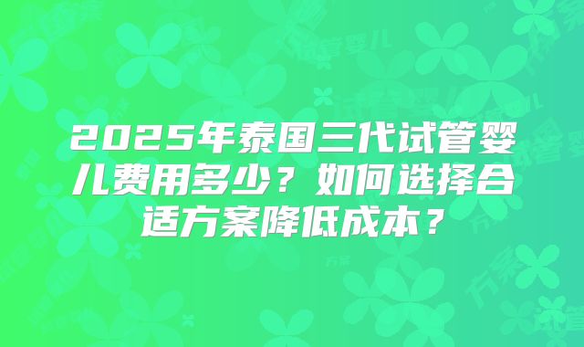 2025年泰国三代试管婴儿费用多少？如何选择合适方案降低成本？