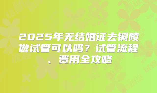 2025年无结婚证去铜陵做试管可以吗？试管流程、费用全攻略