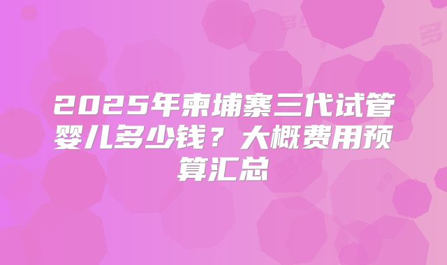2025年柬埔寨三代试管婴儿多少钱？大概费用预算汇总