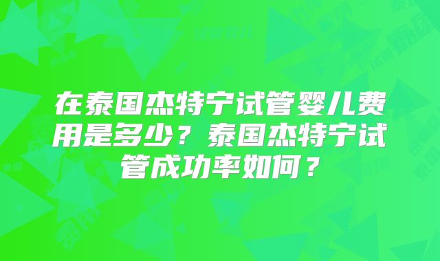 在泰国杰特宁试管婴儿费用是多少？泰国杰特宁试管成功率如何？
