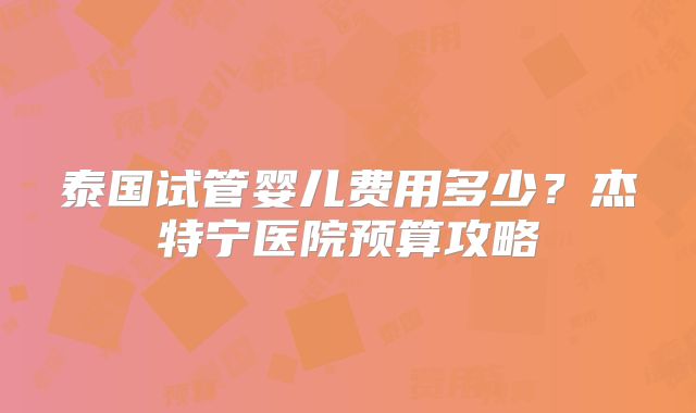 泰国试管婴儿费用多少？杰特宁医院预算攻略