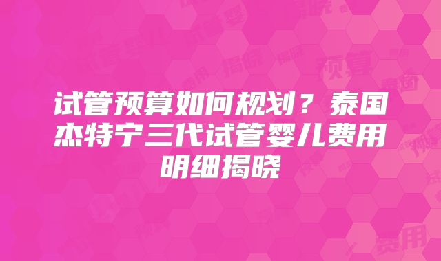 试管预算如何规划？泰国杰特宁三代试管婴儿费用明细揭晓