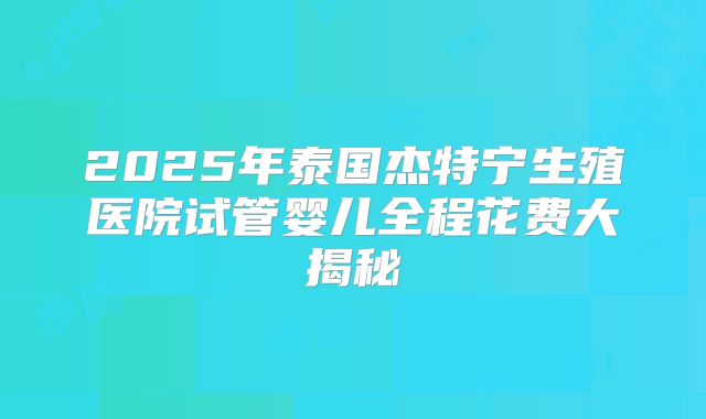 2025年泰国杰特宁生殖医院试管婴儿全程花费大揭秘