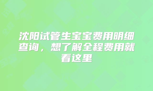 沈阳试管生宝宝费用明细查询，想了解全程费用就看这里
