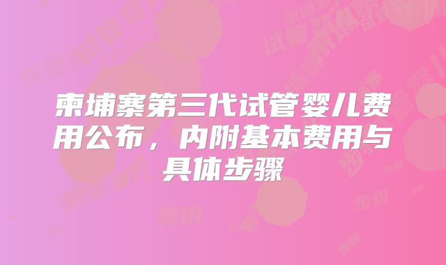 柬埔寨第三代试管婴儿费用公布,内附基本费用与具体步骤