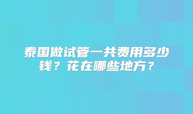 泰国做试管一共费用多少钱？花在哪些地方？