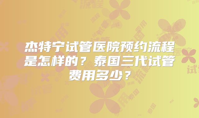杰特宁试管医院预约流程是怎样的？泰国三代试管费用多少？