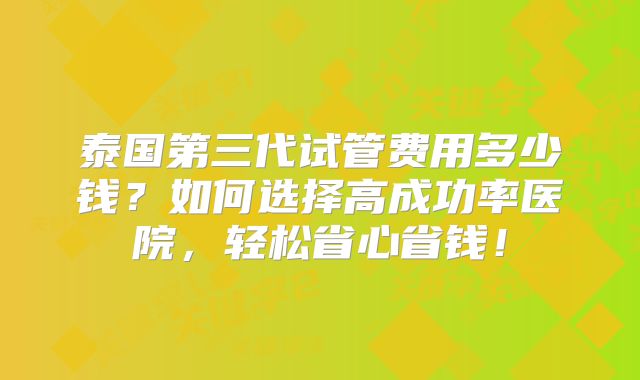 泰国第三代试管费用多少钱？如何选择高成功率医院，轻松省心省钱！