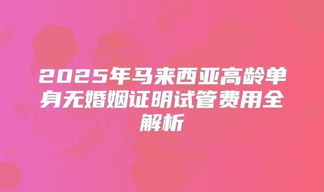 2025年马来西亚高龄单身无婚姻证明试管费用全解析