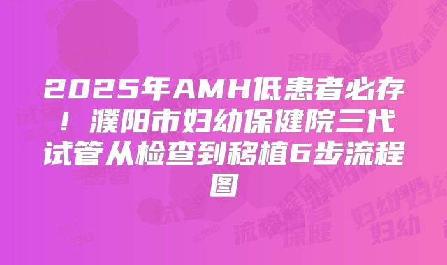 2025年AMH低患者必存！濮阳市妇幼保健院三代试管从检查到移植6步流程图