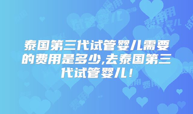 泰国第三代试管婴儿需要的费用是多少,去泰国第三代试管婴儿！