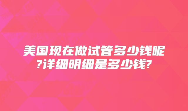 美国现在做试管多少钱呢?详细明细是多少钱?