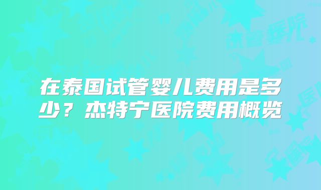 在泰国试管婴儿费用是多少？杰特宁医院费用概览