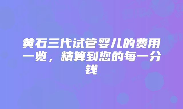 黄石三代试管婴儿的费用一览，精算到您的每一分钱