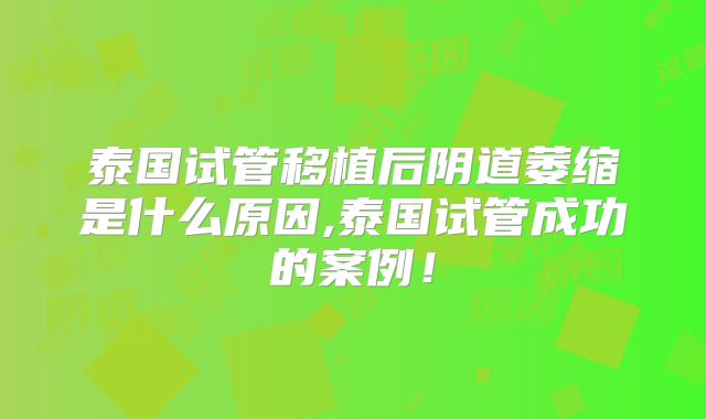 泰国试管移植后阴道萎缩是什么原因,泰国试管成功的案例！