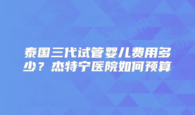 泰国三代试管婴儿费用多少？杰特宁医院如何预算