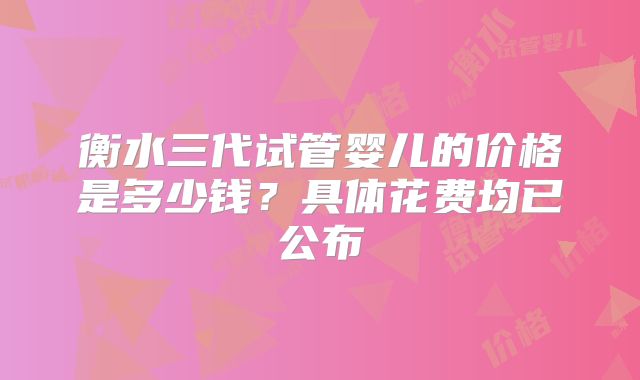 衡水三代试管婴儿的价格是多少钱？具体花费均已公布