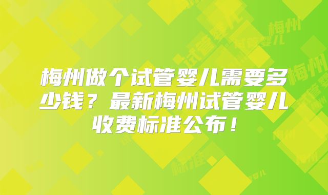 梅州做个试管婴儿需要多少钱？最新梅州试管婴儿收费标准公布！
