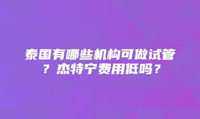泰国有哪些机构可做试管？杰特宁费用低吗？