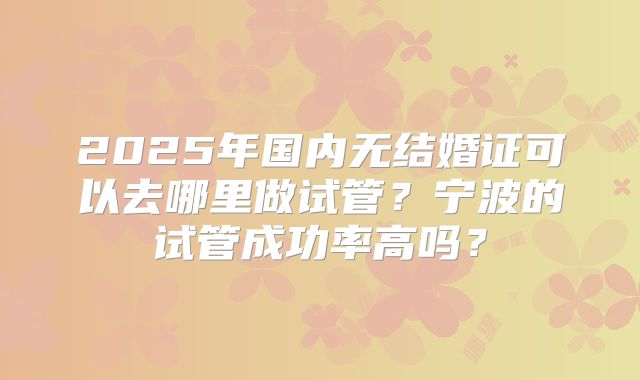 2025年国内无结婚证可以去哪里做试管？宁波的试管成功率高吗？