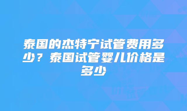泰国的杰特宁试管费用多少？泰国试管婴儿价格是多少