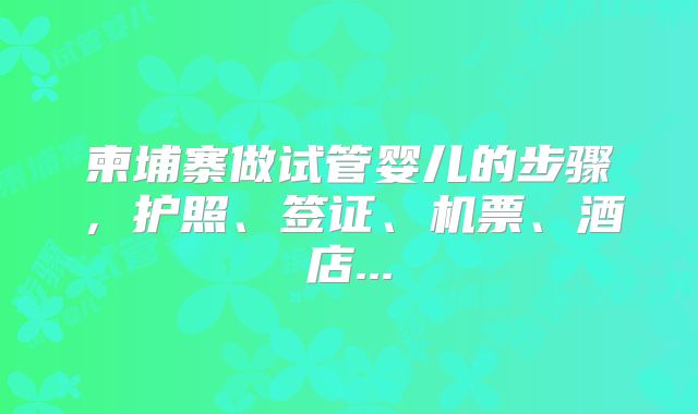 柬埔寨做试管婴儿的步骤，护照、签证、机票、酒店...